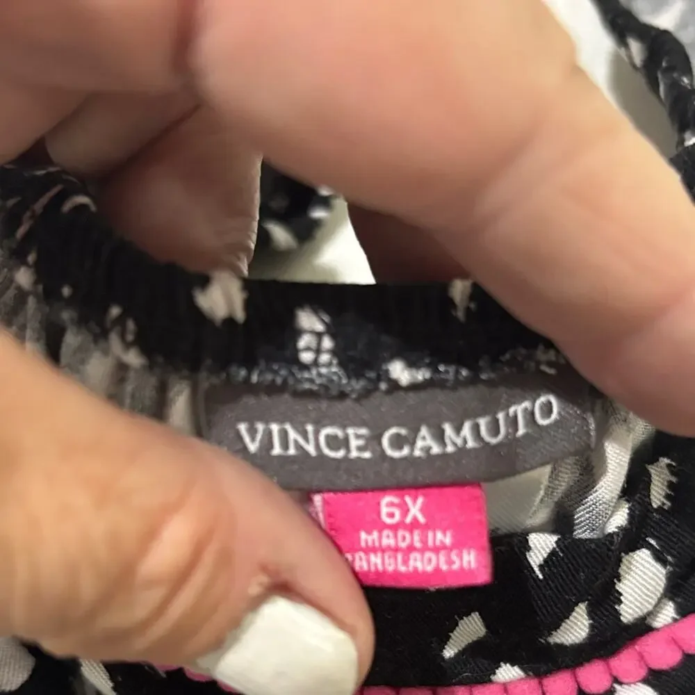 Vince Camuto 6x Stylish Black White Kids Romper hot pink waist bow accent nwot